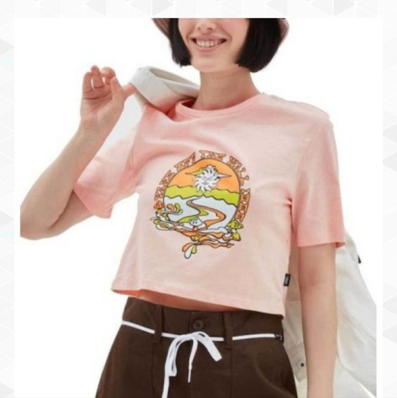 NWOT Vans Resort Mix Crop Tee Peach Womens Size M - Picture 1 of 6